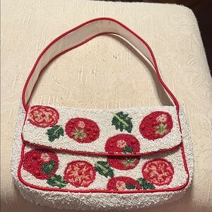 Beaded White Shoulder Bag with Red tomatoes?